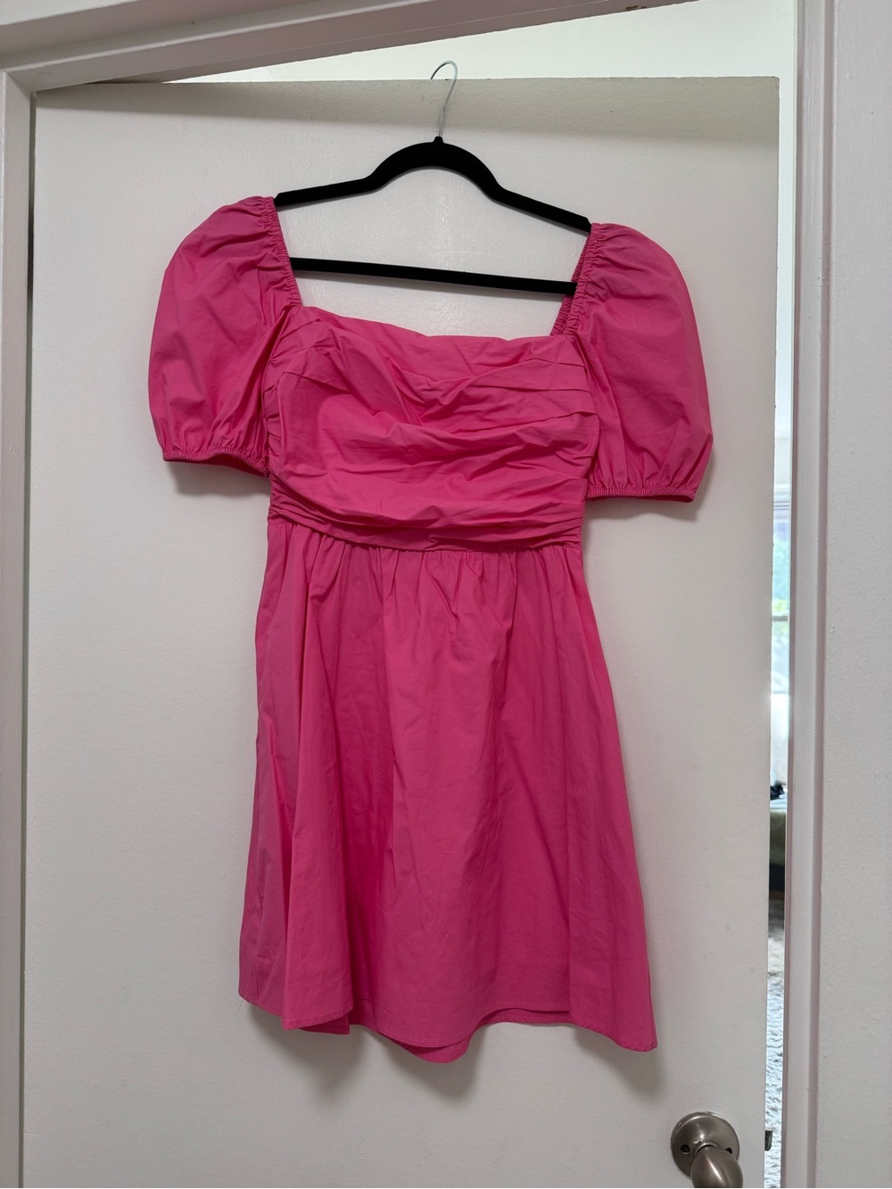 Pink Puff-Sleeve Mini Dress, Small